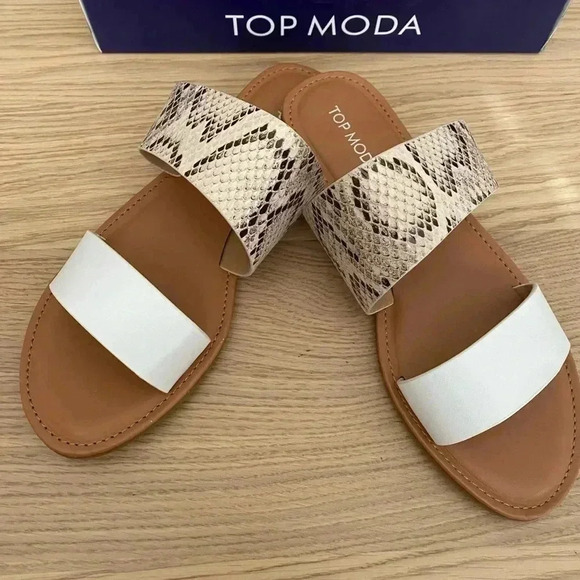 🆕Top Moda White & Snake Contrast- Strap Malik Slide🆕 - Picture 4 of 4